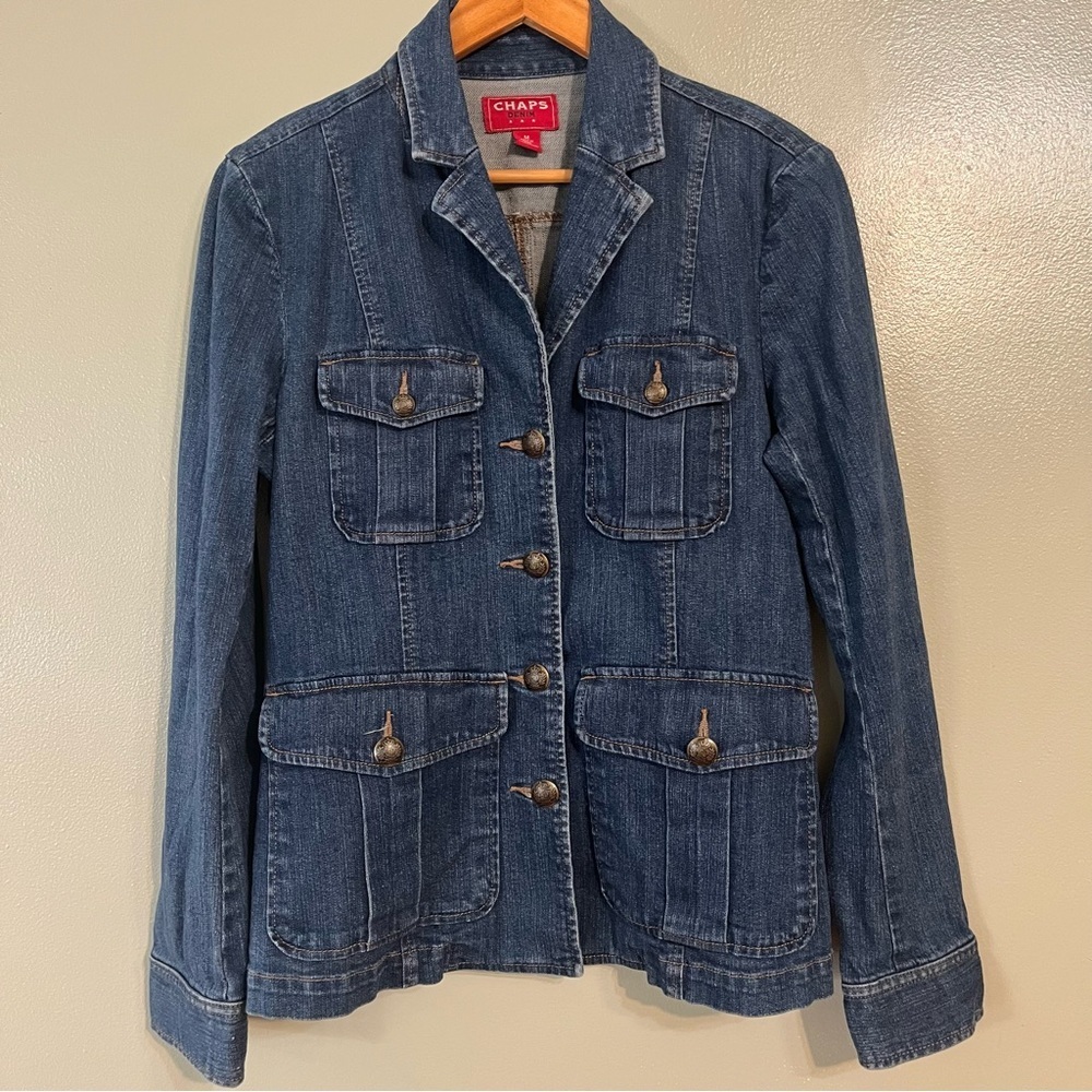 Vintage Y 2K Chaps Women's Blue Denim Jacket Pockets Utility M